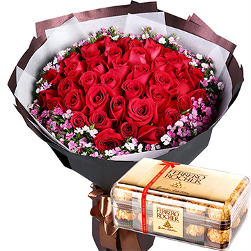 爱与美-33支精品红玫瑰+巧克力组合