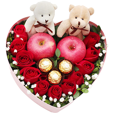 甜美公主-11支精品红玫瑰+3颗巧克力+2颗苹果
